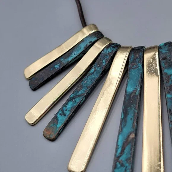 Bib Necklace Gold tone Statement Black Cord 18" - Picture 4 of 8